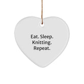 Knitting Enthusiasts' Delight: Eat. Sleep. Knitting. Repeat. Heart Ornament Gifts from Family for Knitting Friends - Unique Christmas - Image 1